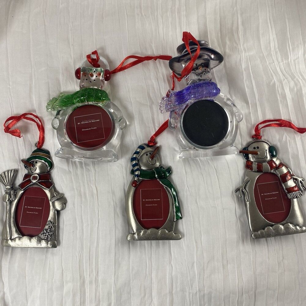 5 Christmas Ornaments Stands Snowmen Snowman Photo Frame St. Nicholas Square